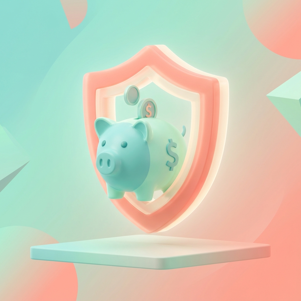 Piggy bank with shield illustration