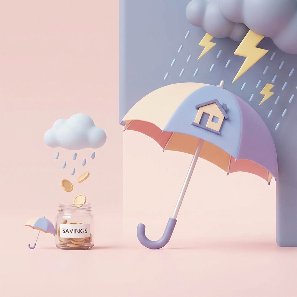 Umbrella protecting savings illustration