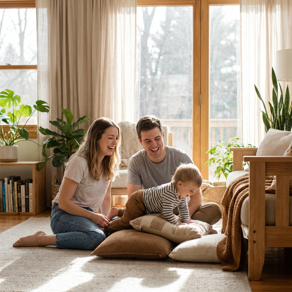 Family playing together representing safety net protection